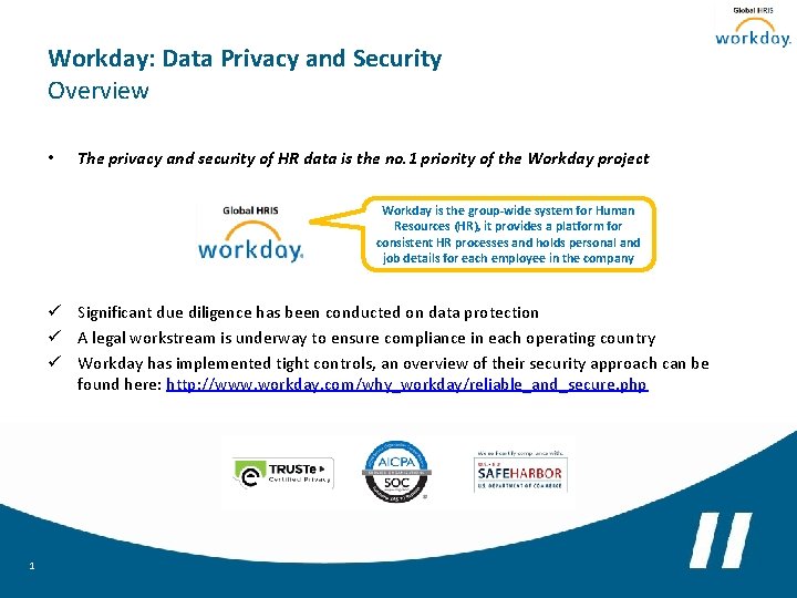 Workday: Data Privacy and Security Overview • The privacy and security of HR data