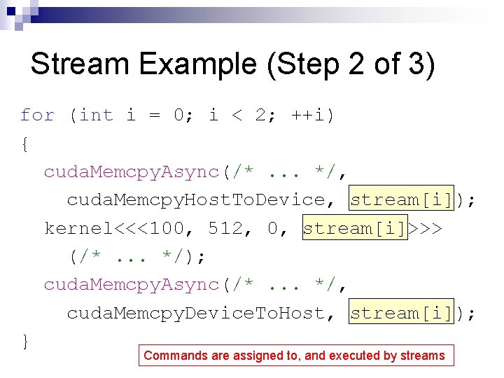 Stream Example (Step 2 of 3) for (int i = 0; i < 2;