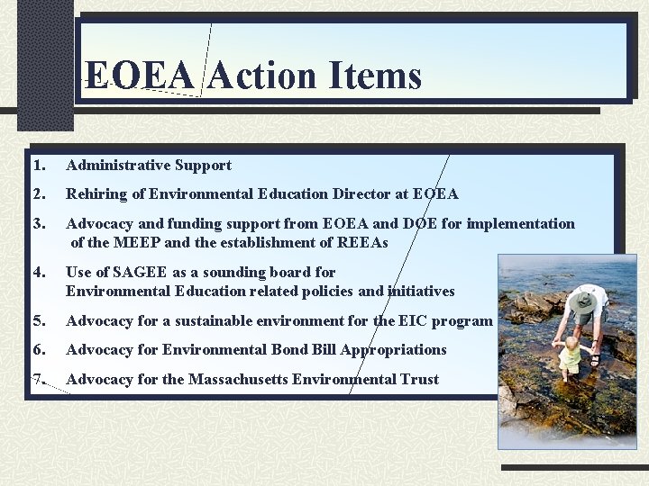 EOEA Action Items 1. Administrative Support 2. Rehiring of Environmental Education Director at EOEA