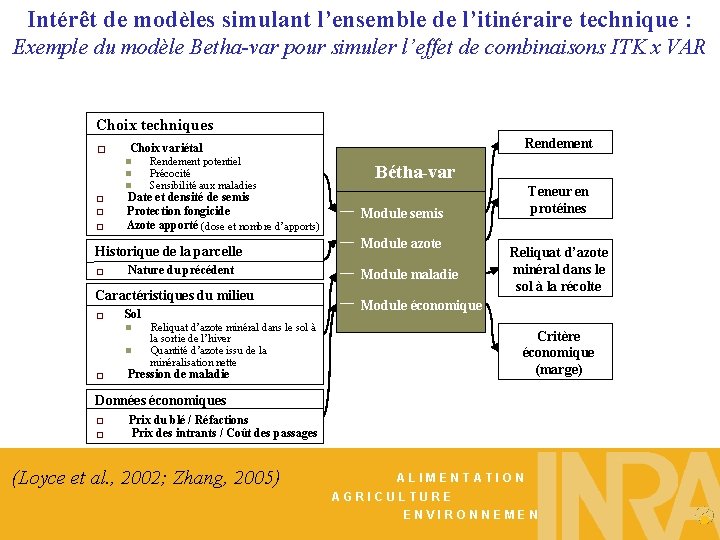 Intérêt de modèles simulant l’ensemble de l’itinéraire technique : Exemple du modèle Betha-var pour