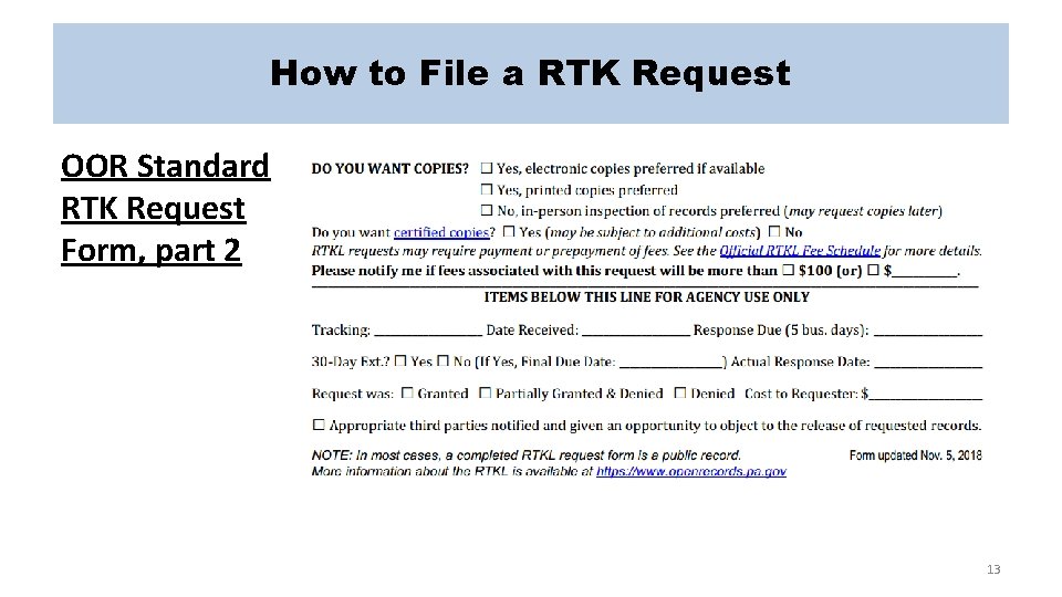 How to File a RTK Request OOR Standard RTK Request Form, part 2 13
