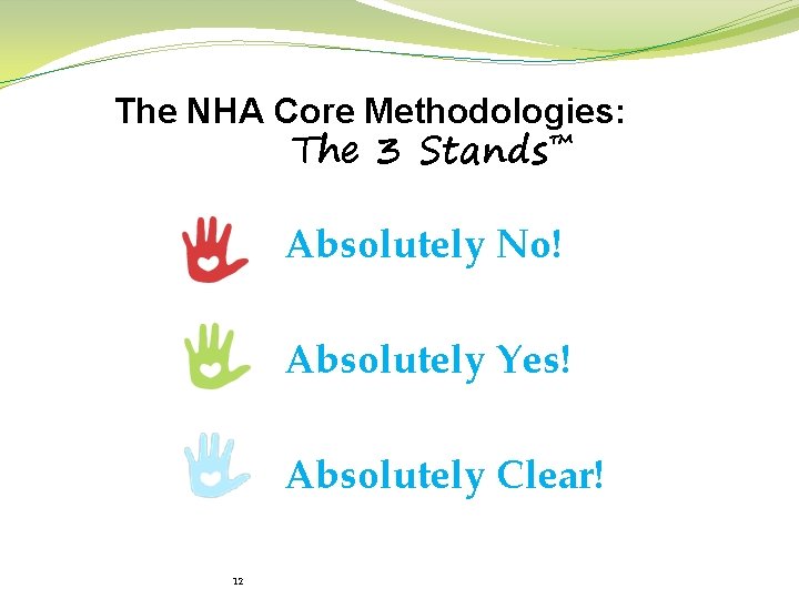 The NHA Core Methodologies: The 3 Stands™ Absolutely No! Absolutely Yes! Absolutely Clear! 12