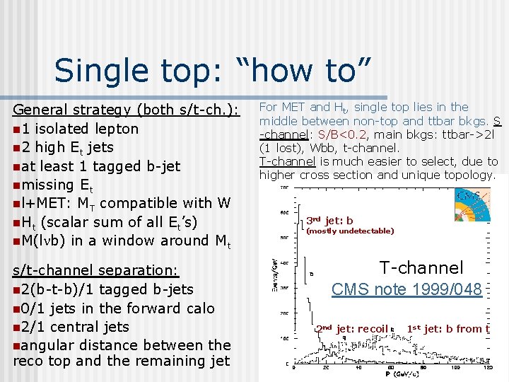 Single top: “how to” General strategy (both s/t-ch. ): n 1 isolated lepton n