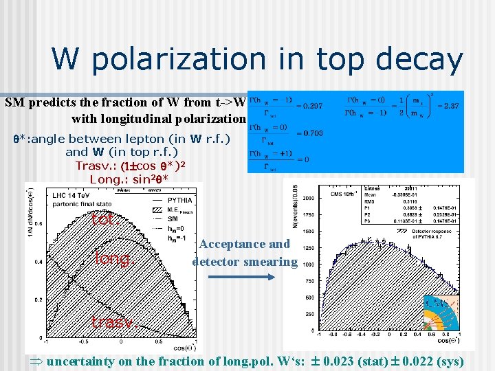 W polarization in top decay SM predicts the fraction of W from t->W with