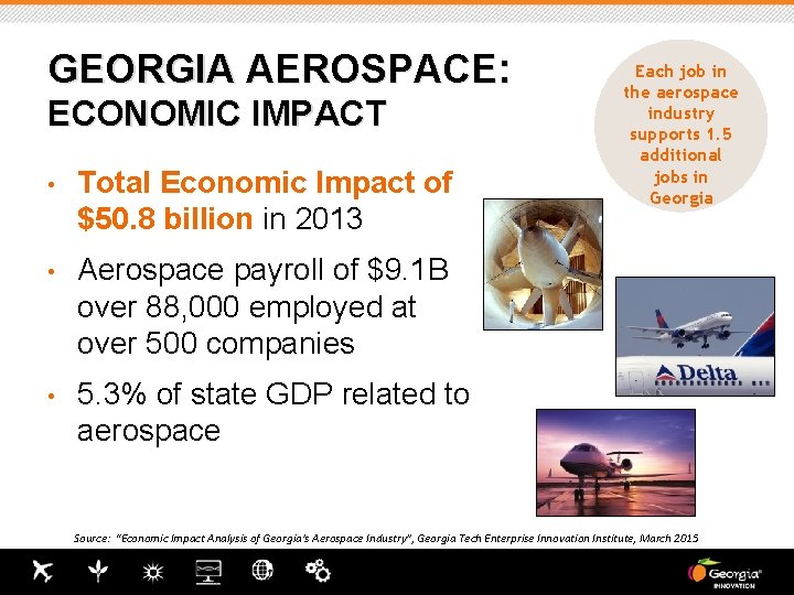 GEORGIA AEROSPACE: ECONOMIC IMPACT • Total Economic Impact of $50. 8 billion in 2013