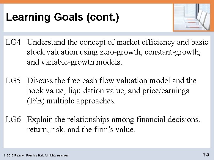 Learning Goals (cont. ) LG 4 Understand the concept of market efficiency and basic