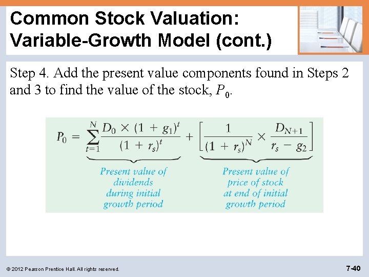 Common Stock Valuation: Variable-Growth Model (cont. ) Step 4. Add the present value components