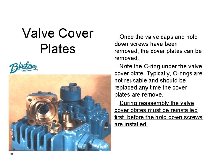 Valve Cover Plates 19 Once the valve caps and hold down screws have been