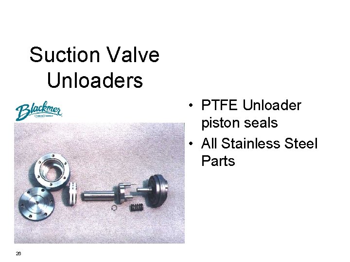 Suction Valve Unloaders • PTFE Unloader piston seals • All Stainless Steel Parts 26