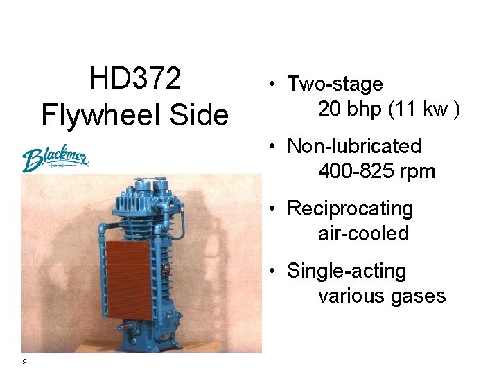 HD 372 Flywheel Side • Two-stage 20 bhp (11 kw ) • Non-lubricated 400