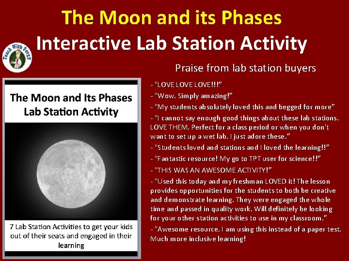 The Moon and its Phases Interactive Lab Station Activity Praise from lab station buyers