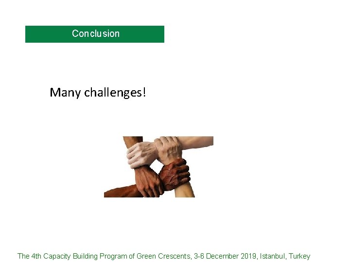 Conclusion Many challenges! The 4 th Capacity Building Program of Green Crescents, 3 -6
