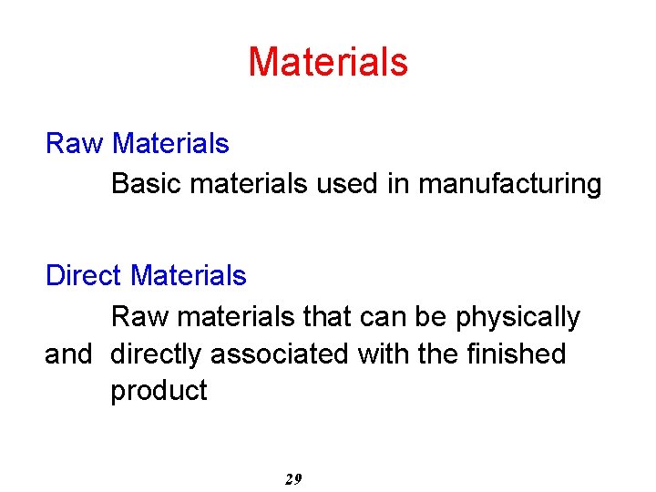 Materials Raw Materials Basic materials used in manufacturing Direct Materials Raw materials that can