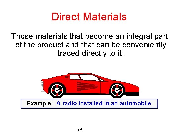 Direct Materials Those materials that become an integral part of the product and that