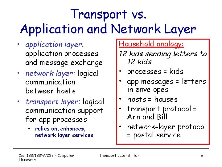 Transport vs. Application and Network Layer • application layer: application processes and message exchange