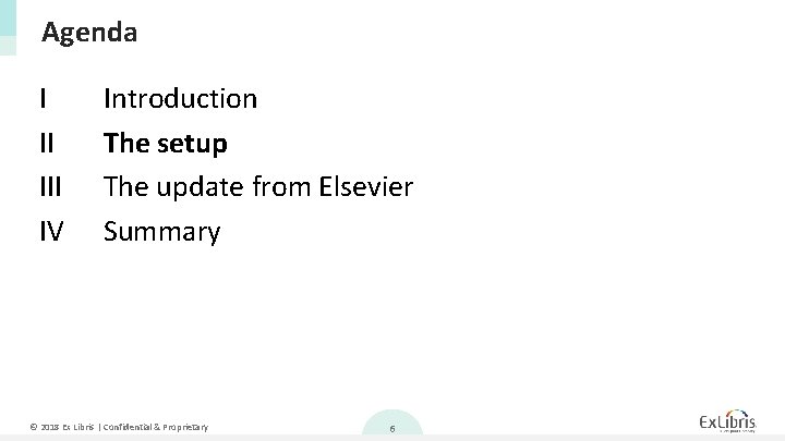 Agenda I II IV Introduction The setup The update from Elsevier Summary © 2018