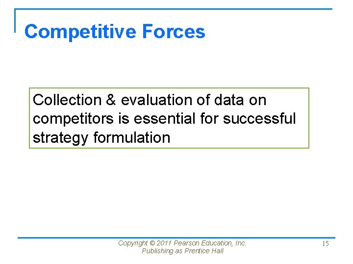 Competitive Forces Collection & evaluation of data on competitors is essential for successful strategy