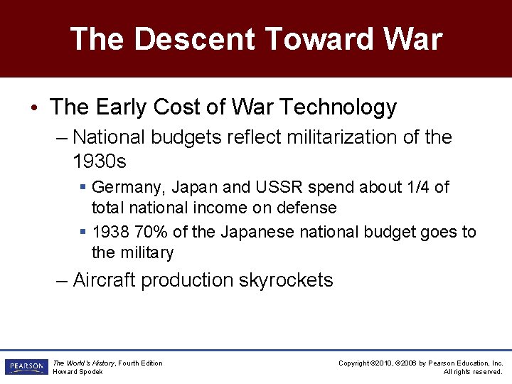 The Descent Toward War • The Early Cost of War Technology – National budgets