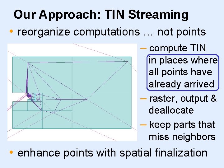 Our Approach: TIN Streaming • reorganize computations … not points – compute TIN in