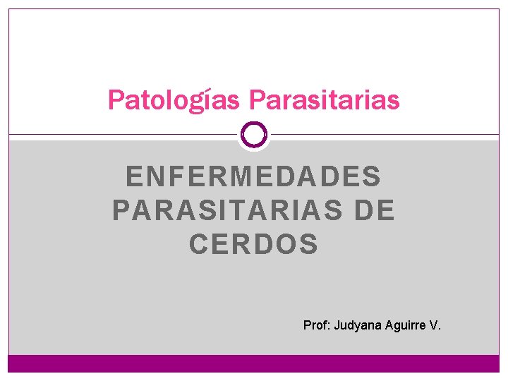 Patologías Parasitarias ENFERMEDADES PARASITARIAS DE CERDOS Prof: Judyana Aguirre V. 