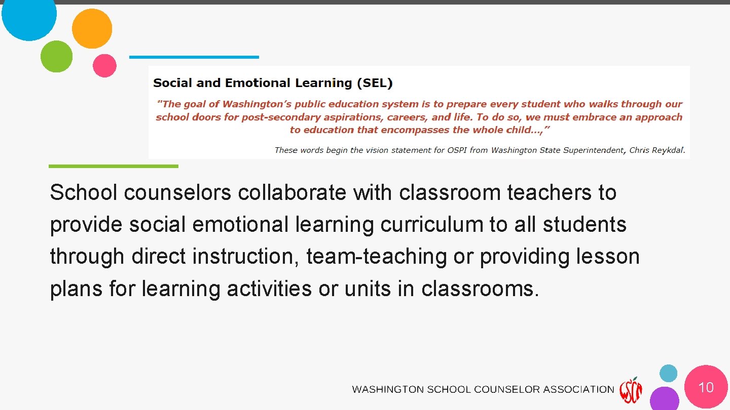 School counselors collaborate with classroom teachers to provide social emotional learning curriculum to all