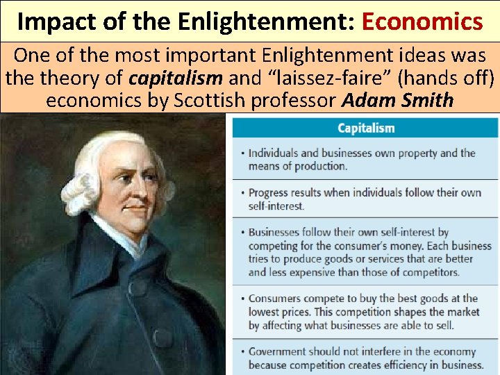 Impact of the Enlightenment: Economics One of the most important Enlightenment ideas was theory
