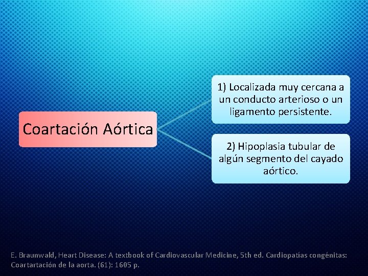1) Localizada muy cercana a un conducto arterioso o un ligamento persistente. Coartación Aórtica