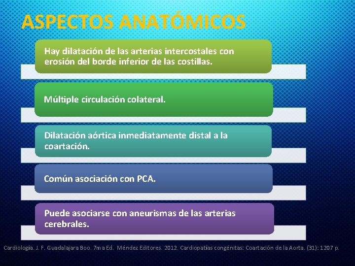 ASPECTOS ANATÓMICOS Hay dilatación de las arterias intercostales con erosión del borde inferior de