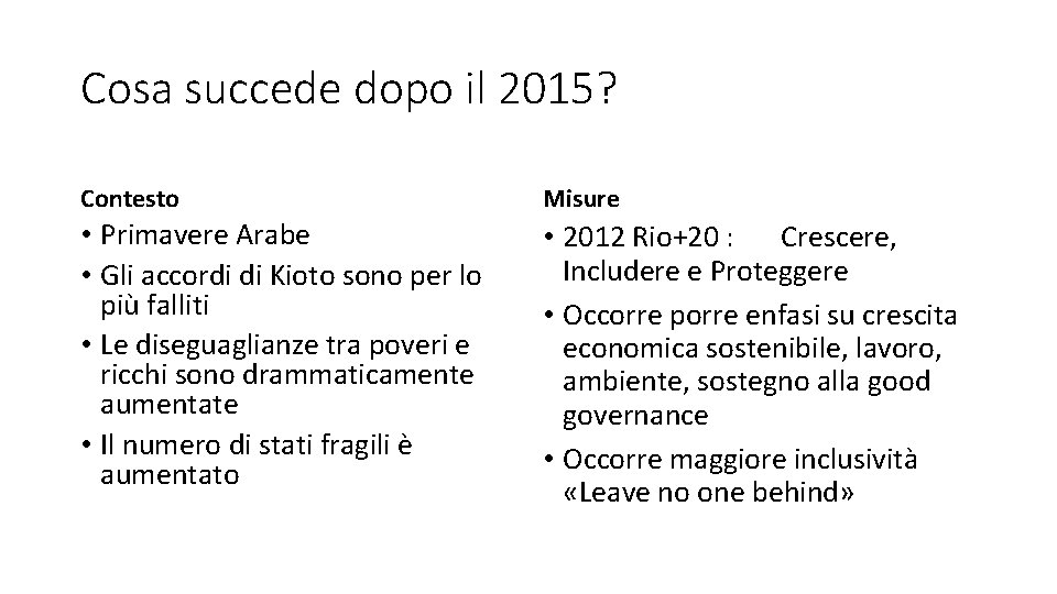 Cosa succede dopo il 2015? Contesto Misure • Primavere Arabe • Gli accordi di