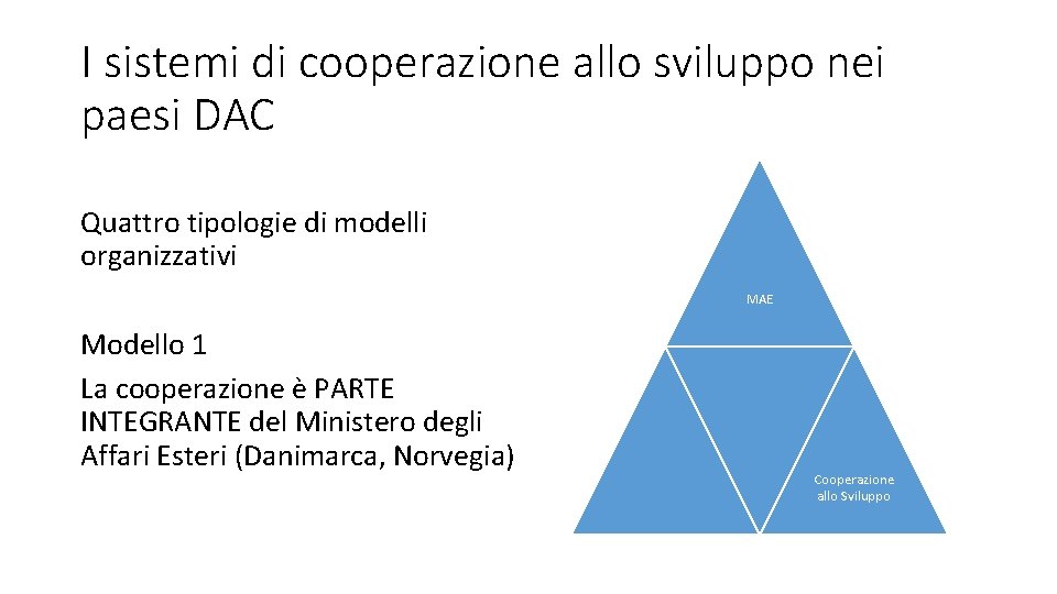 I sistemi di cooperazione allo sviluppo nei paesi DAC Quattro tipologie di modelli organizzativi