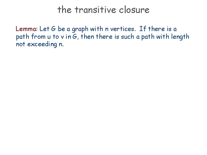 the transitive closure Lemma: Let G be a graph with n vertices. If there