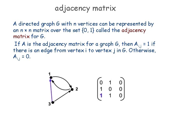 adjacency matrix A directed graph G with n vertices can be represented by an