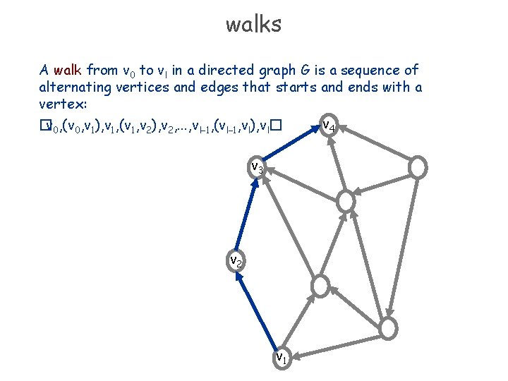 walks A walk from v 0 to vl in a directed graph G is