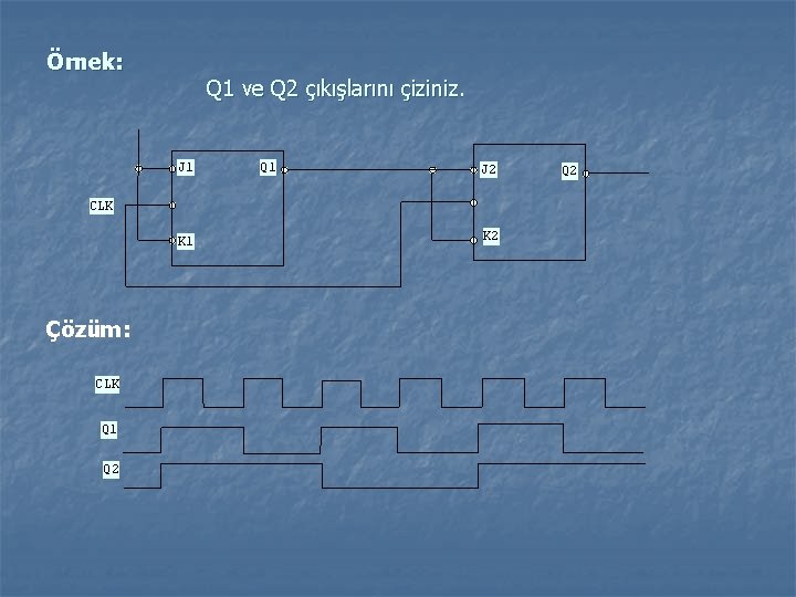 Örnek: Q 1 ve Q 2 çıkışlarını çiziniz. J 1 Q 1 J 2