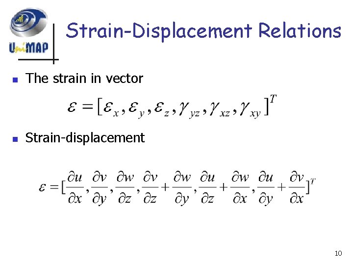 Strain-Displacement Relations n The strain in vector n Strain-displacement 10 