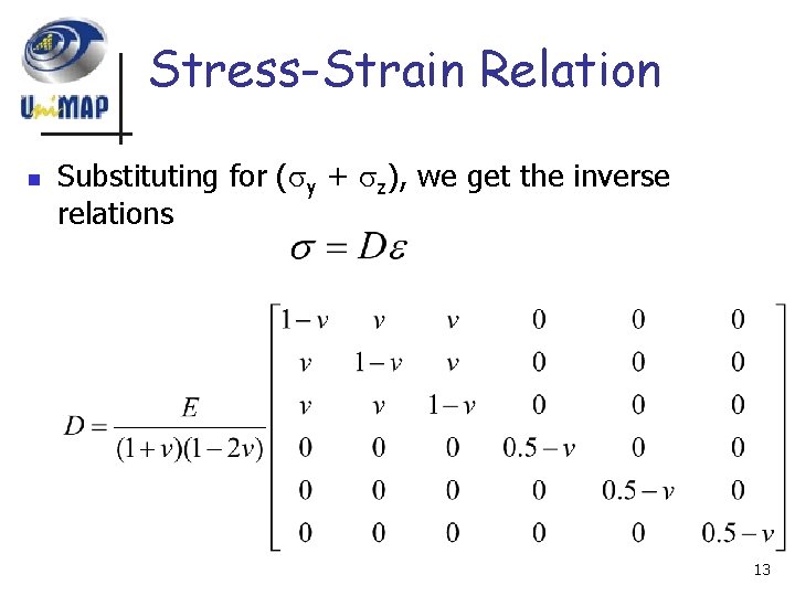 Stress-Strain Relation n Substituting for ( y + z), we get the inverse relations