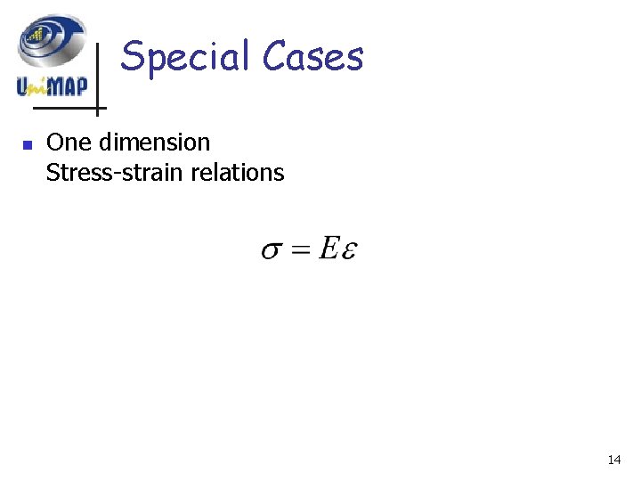 Special Cases n One dimension Stress-strain relations 14 
