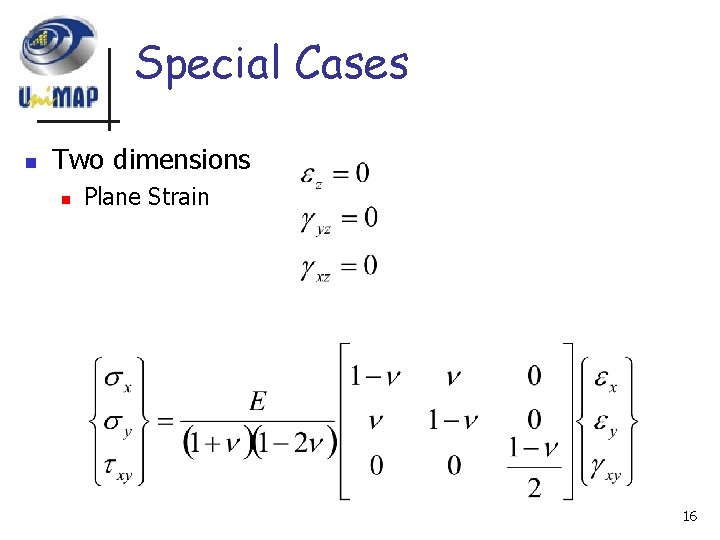 Special Cases n Two dimensions n Plane Strain 16 
