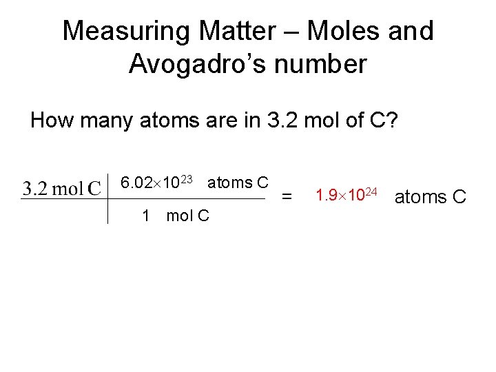 Measuring Matter – Moles and Avogadro’s number How many atoms are in 3. 2