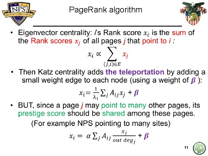 Page. Rank algorithm • 11 
