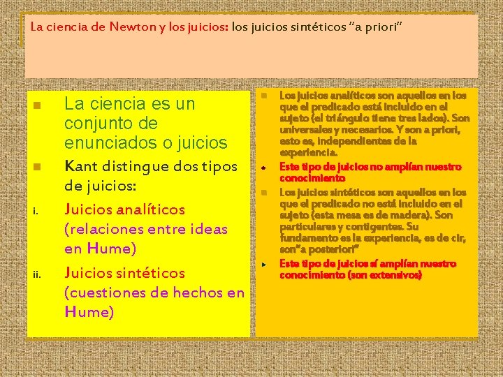 La ciencia de Newton y los juicios: los juicios sintéticos “a priori” n n