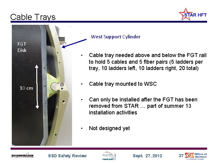 Cable Trays West Support Cylinder FGT Disk 10 cm • Cable tray needed above