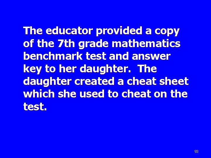 The educator provided a copy of the 7 th grade mathematics benchmark test and