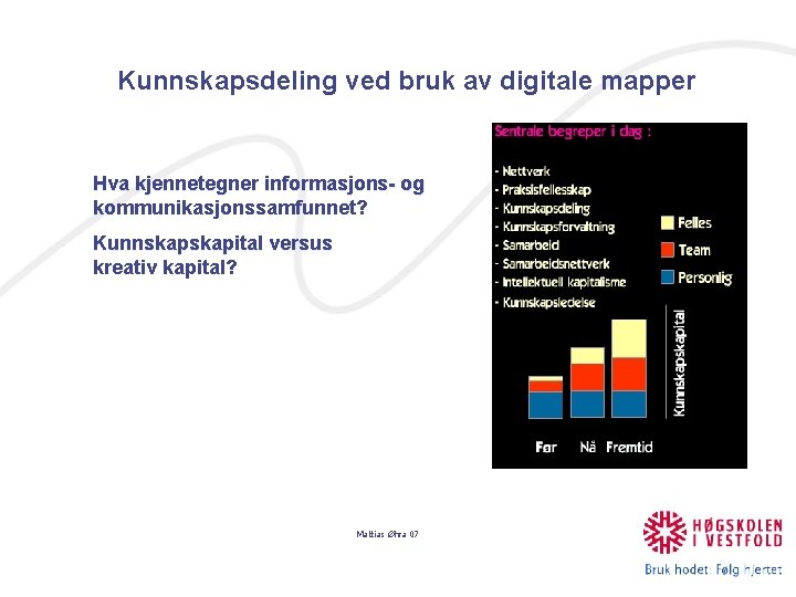 Kunnskapsdeling ved bruk av digitale mapper Hva kjennetegner informasjons- og kommunikasjonssamfunnet? Kunnskapital versus kreativ