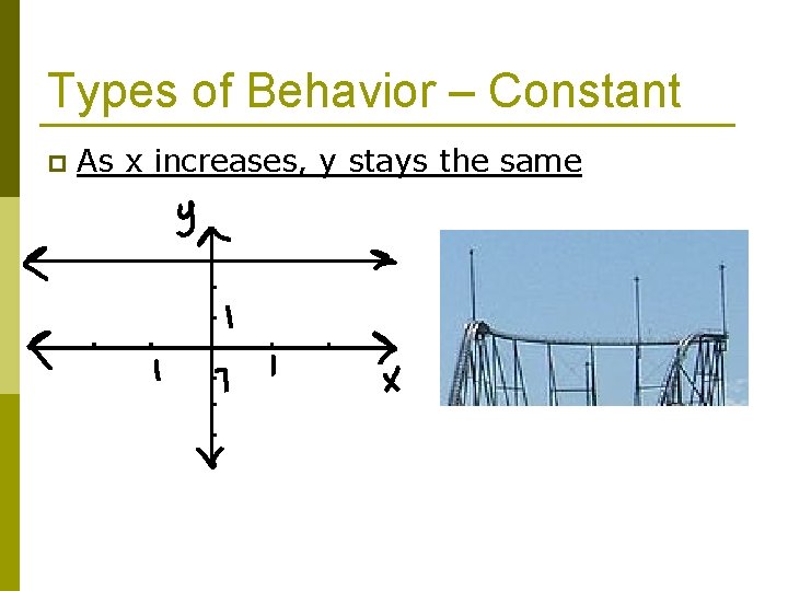 Types of Behavior – Constant p As x increases, y stays the same 