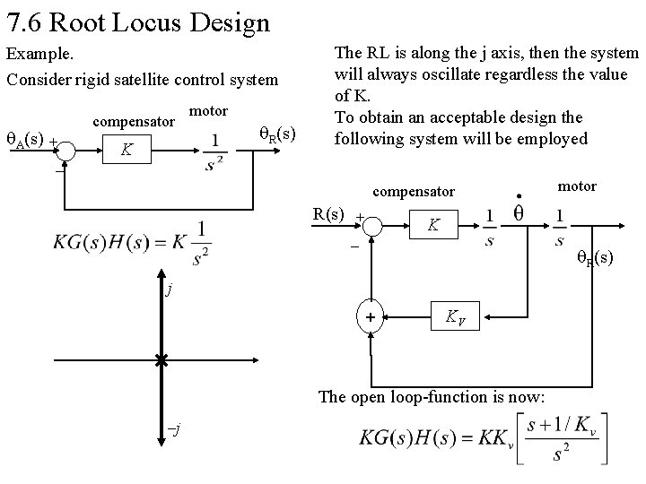 7. 6 Root Locus Design Example. Consider rigid satellite control system A(s) + compensator