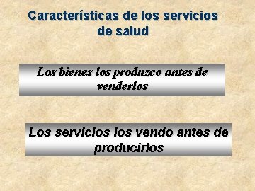 Características de los servicios de salud Los bienes los produzco antes de venderlos Los