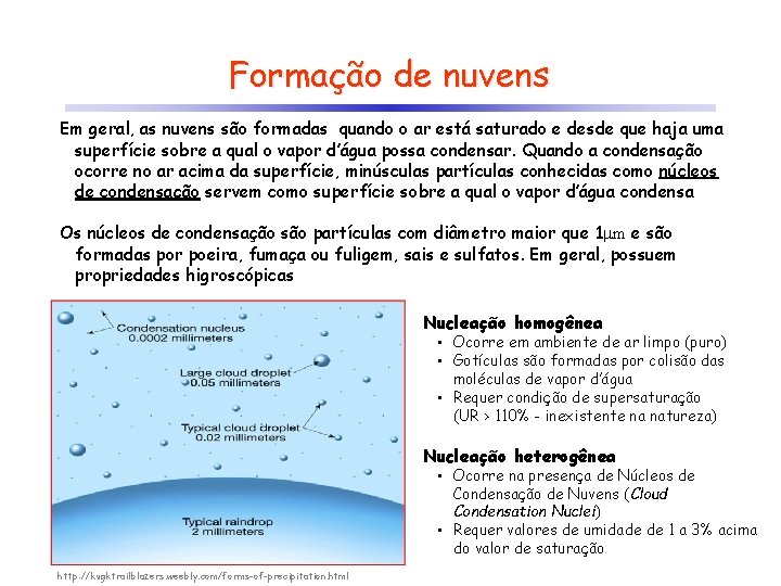 Formação de nuvens Em geral, as nuvens são formadas quando o ar está saturado