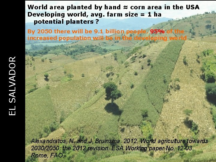 World area planted by hand ≈ corn area in the USA Developing world, avg.