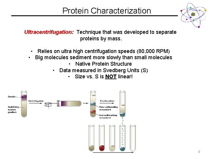 Protein Characterization Ultracentrifugation: Technique that was developed to separate proteins by mass. • Relies